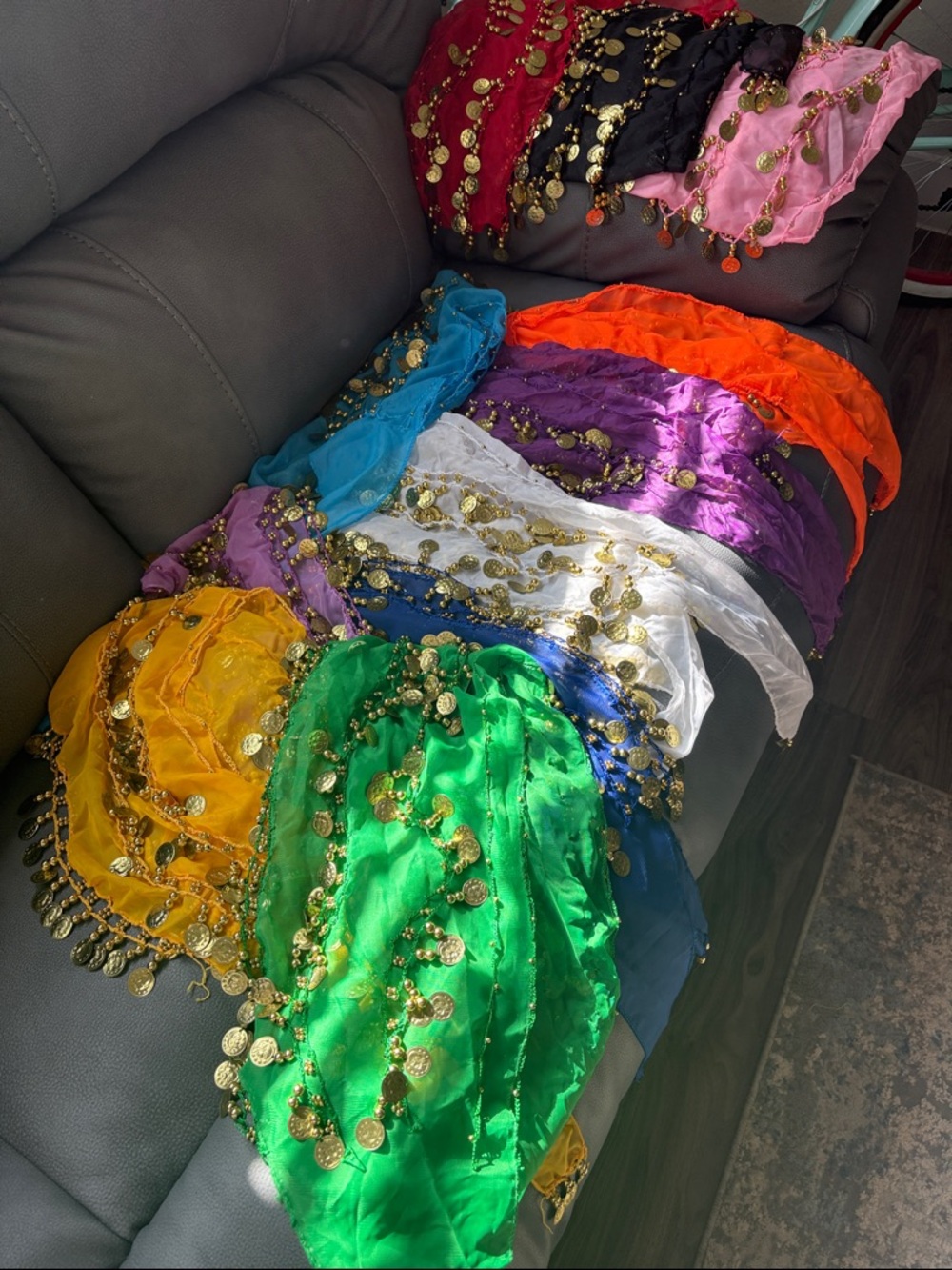 Gold Coin Trim Belly Dance Scarves - Multi-Color Pack (11)